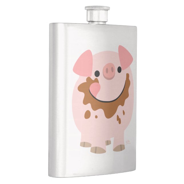 Cute Chocolate Cartoon Pig Classic Flask (Right)