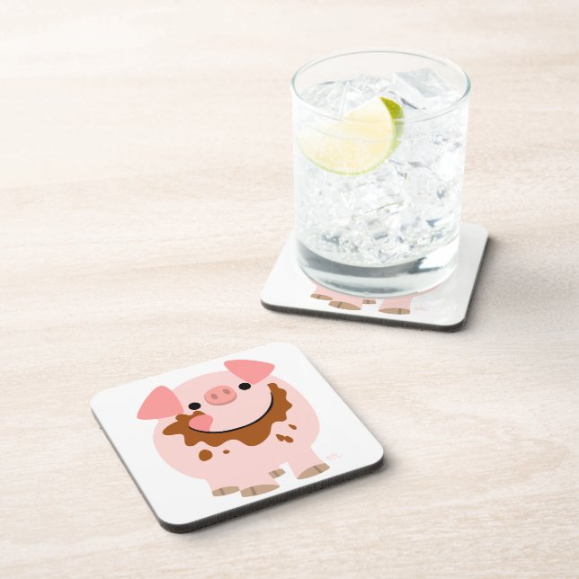 Cute Chocolate Cartoon Pig Coasters Set (Right Side)