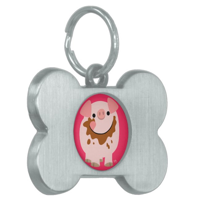 Cute Chocolate Cartoon Pig Pet Tag (Front Left)
