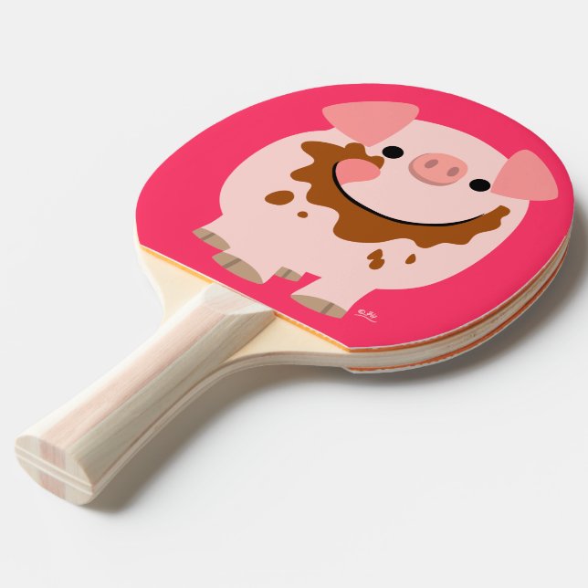 Cute Chocolate Cartoon Pig Ping Pong Paddle (Front Angle)