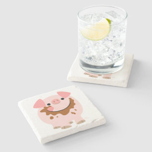 Cute Chocolate Cartoon Pig Stone Coaster