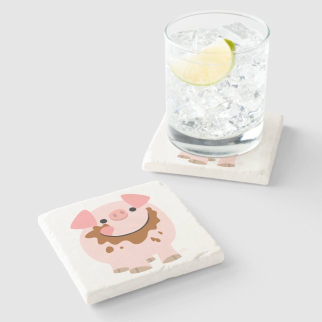 Cute Chocolate Cartoon Pig Stone Coaster (Side)