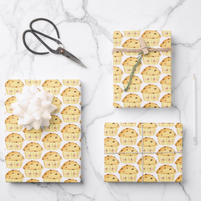 Cute Chocolate Chip Muffin Wrapping Paper Sheet (Front)