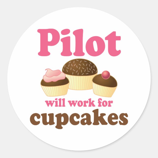 Cute Chocolate Cupcake Occupation Pilot Classic Round Sticker (Front)