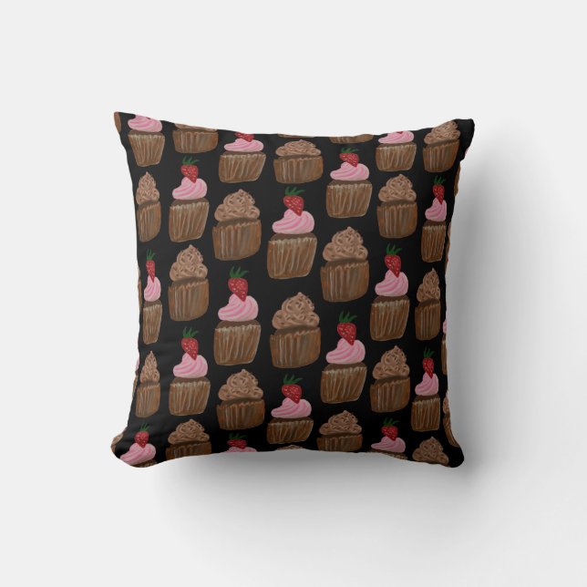 Cute Chocolate Cupcakes Watercolor Pattern Cushion (Front)