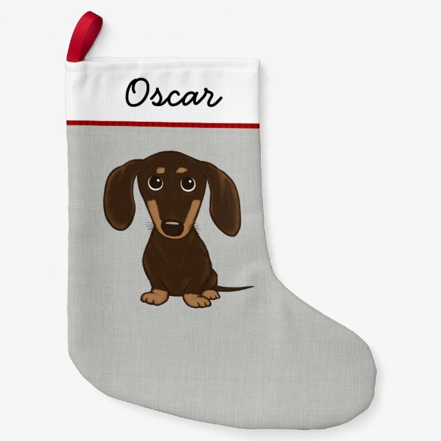Cute Chocolate Dachshund Cartoon Dog Personalised Small Christmas Stocking (Front)