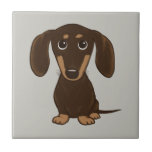 Cute Chocolate Dachshund | Cartoon Wiener Dog Ceramic Tile<br><div class="desc">Shorthaired Brown Doxie</div>