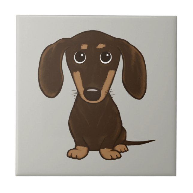 Cute Chocolate Dachshund | Cartoon Wiener Dog Ceramic Tile (Front)