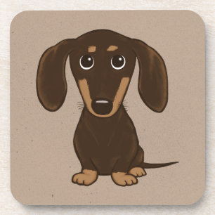 Cute Chocolate Dachshund Cartoon Wiener Dog Coaster