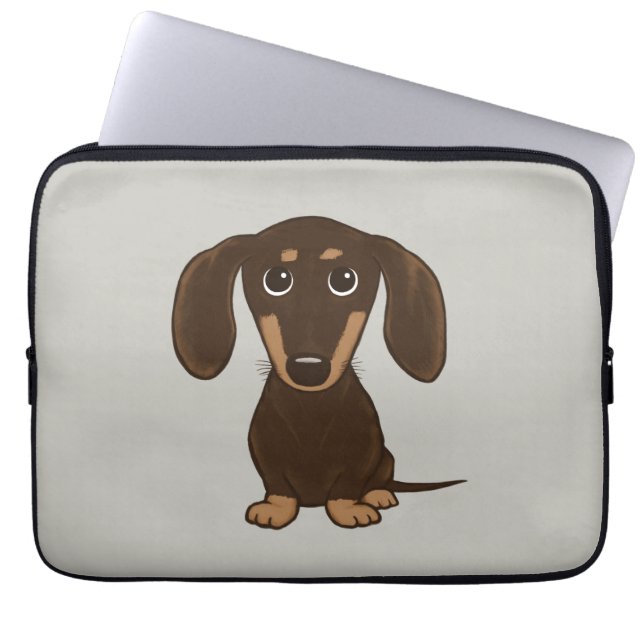 Cute Chocolate Dachshund | Cartoon Wiener Dog Laptop Sleeve (Front)