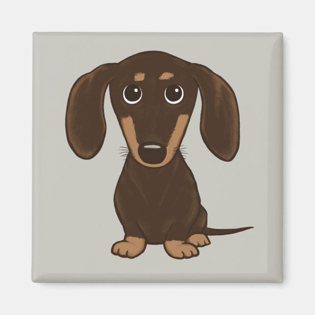 Cute Chocolate Dachshund | Cartoon Wiener Dog Magnet (Front)