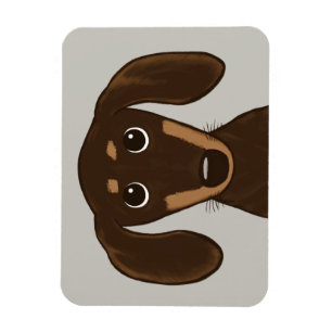 Cute Chocolate Dachshund   Cartoon Wiener Dog Magnet