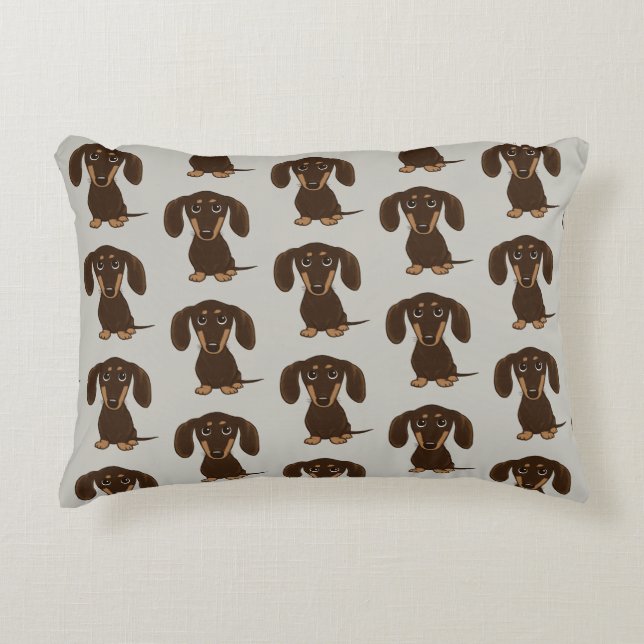 Cute Chocolate Dachshunds Pattern Decorative Cushion (Front)