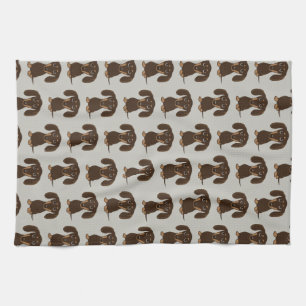 Cute Chocolate Dachshunds Pattern Tea Towel