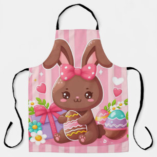 Cute chocolate Easter bunny with pink stripes Apron