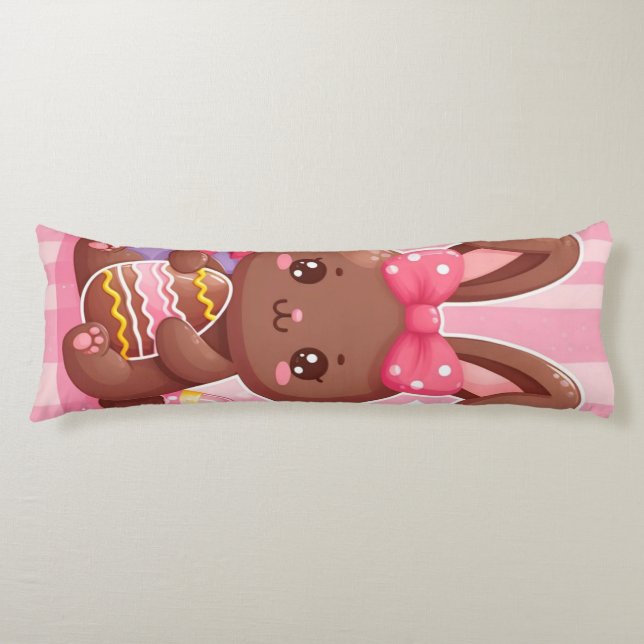 Cute chocolate Easter bunny with pink stripes Body Cushion (Front)