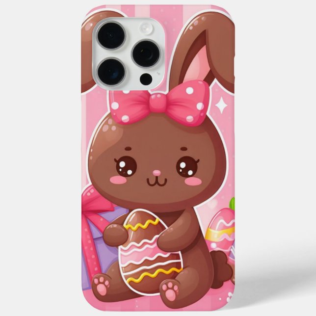 Cute chocolate Easter bunny with pink stripes Case-Mate iPhone Case (Back)