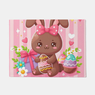Cute chocolate Easter bunny with pink stripes Doormat