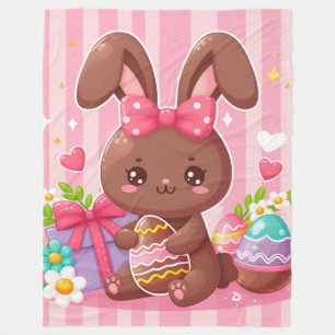 Cute chocolate Easter bunny with pink stripes Fleece Blanket