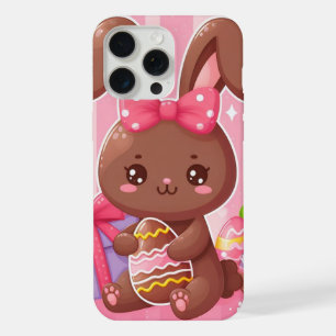 Cute chocolate Easter bunny with pink stripes iPhone 15 Pro Max Case