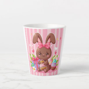 Cute chocolate Easter bunny with pink stripes Latte Mug