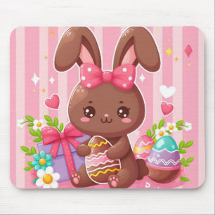 Cute chocolate Easter bunny with pink stripes Mouse Pad
