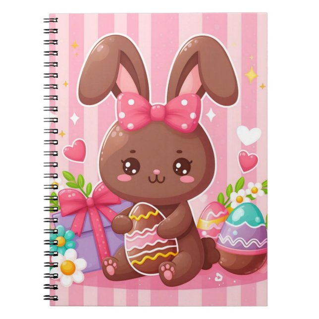 Cute chocolate Easter bunny with pink stripes Notebook (Front)