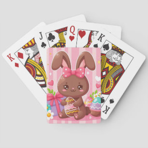 Cute chocolate Easter bunny with pink stripes Playing Cards