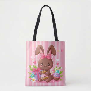 Cute chocolate Easter bunny with pink stripes Tote Bag