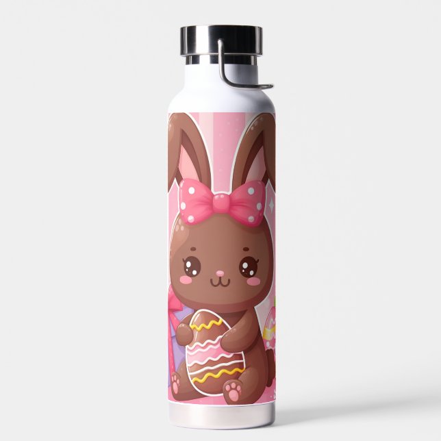 Cute chocolate Easter bunny with pink stripes Water Bottle (Left)