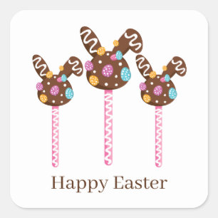 cute chocolate Easter suckers add text Square Sticker