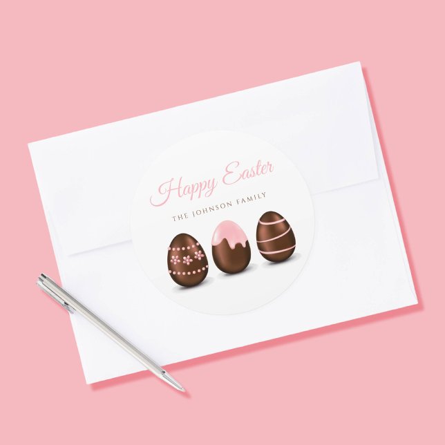 Cute Chocolate Eggs Happy Easter Classic Round Sticker (Cute Chocolate Eggs Happy Easter Classic Round Sticker)
