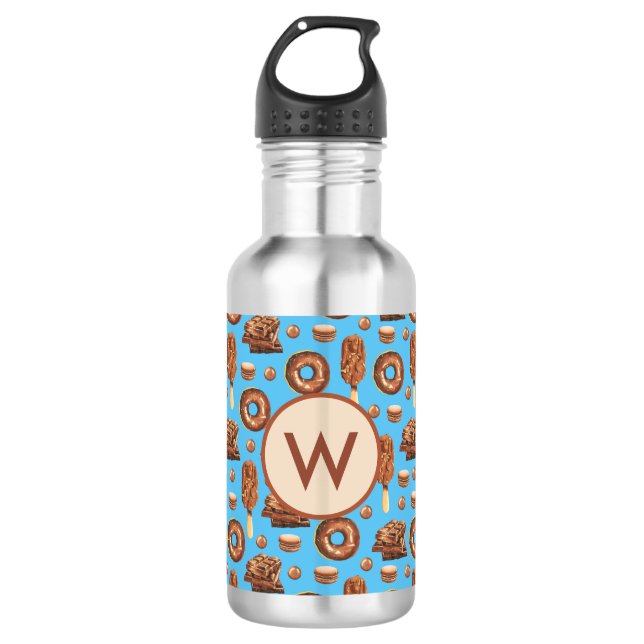 Cute Chocolate Ice Cream Doughnuts Monogram  710 Ml Water Bottle (Front)