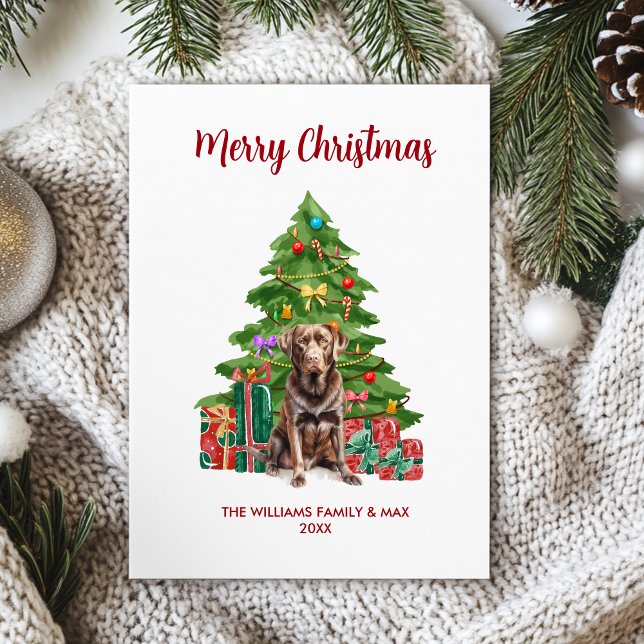 Cute Chocolate Lab Personalised Dog Christmas Holiday Card (Creator Uploaded)
