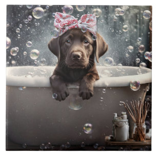 Cute Chocolate Lab Puppy Dog Spa Bubble Bath Ceramic Tile