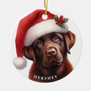 Cute Chocolate Labrador Retriever Dog Christmas Ceramic Ornament