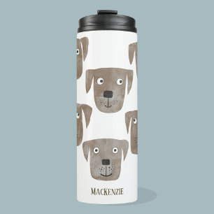 Cute Chocolate Labrador Retriever Dog Custom Name Thermal Tumbler