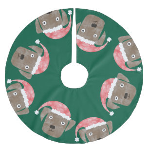 Cute Chocolate Labrador Retriever Dog in Santa Hat Brushed Polyester Tree Skirt