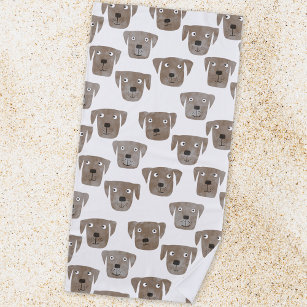 Cute Chocolate Labrador Retriever Dog Watercolor Beach Towel