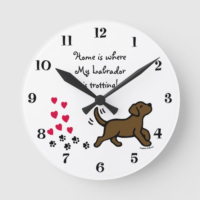 Cute Chocolate Labrador Trotting Clock (Front)