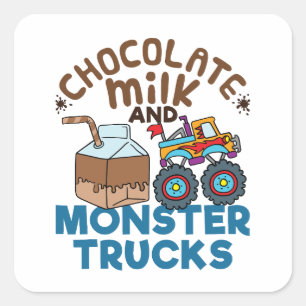 Cute Chocolate Milk and Monster Trucks  Square Sticker