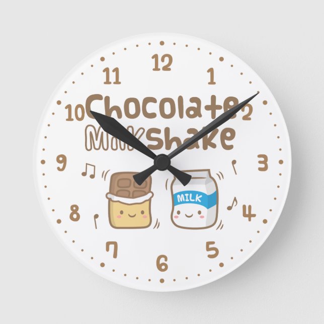 Cute Chocolate Milkshake Doodle For Her Round Clock (Front)