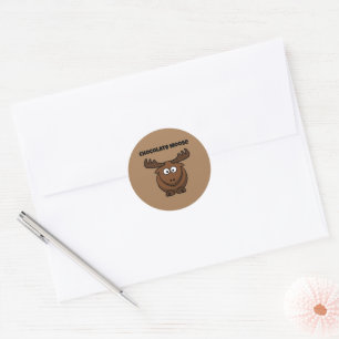 Cute Chocolate Moose, Funny Dessert Pun Cartoon Classic Round Sticker