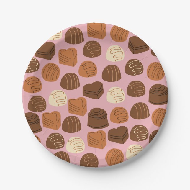 Cute Chocolate Pralines Paper Plates (Front)