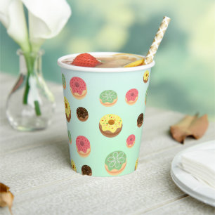 Cute Chocolate strawberry doughnuts pattern Birthd Paper Cups