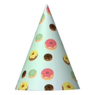 Cute Chocolate strawberry doughnuts pattern Birthd Party Hat