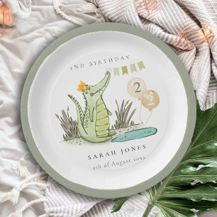 Cute Chomp Alligator in Swamp Any Age Birthday Paper Plate