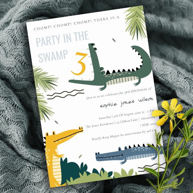 Cute Chomp Alligator Swamp Any Age Kids Birthday Invitation (Creator Uploaded)