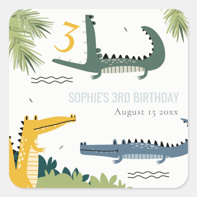 Cute Chomp Alligator Swamp Any Age Kids Birthday Square Sticker (Front)