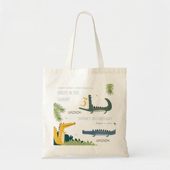 Cute Chomp Alligator Swamp Any Age Kids Birthday Tote Bag (Front)